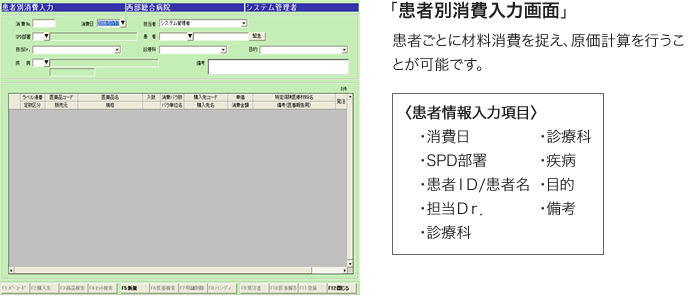 WEBによる各部署からの患者別消費入力機能